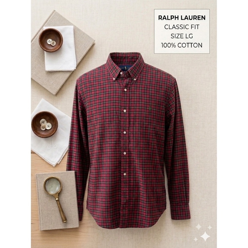 Ralph Lauren Plaid Button Down Shirt Mens Large‎